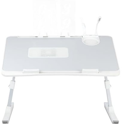 HUOLE Plateau de Lit, Pliable, Table de Lit pour Ordinateur Portable, inclinable avec Refroidisseur/Ports USB/Tiroir,Réglable en Hauteur et Angle, pour Canapé/Bureau/Sol,60 * 40 * 26-39cm-Gris