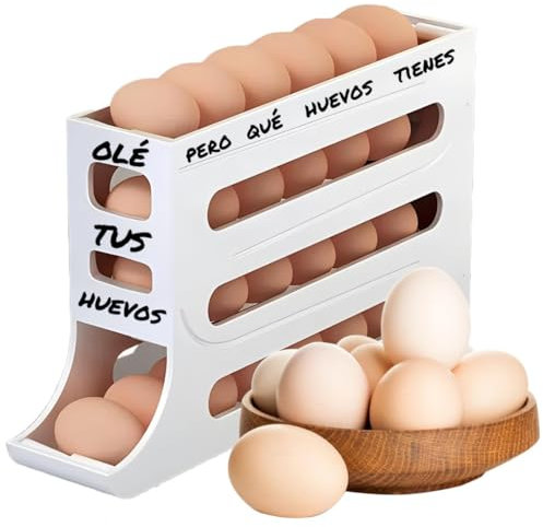 VIKZON - Dispensador de Huevos para Nevera con Deslizamiento Automático – Organizador de Huevos Nevera Transparente de Plástico – Huevera Frigorífico con Tapa y Pegatinas