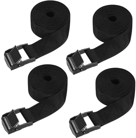 SHUBEIEUMI 4 PCS Cinghie di Fissaggio a Cricchetto, Cinghia di Ancoraggio con Chiusura, Adatto per Moto, Auto, Portabiciclette, 200cm x 2cm Cinghie di Tensione(Nero)