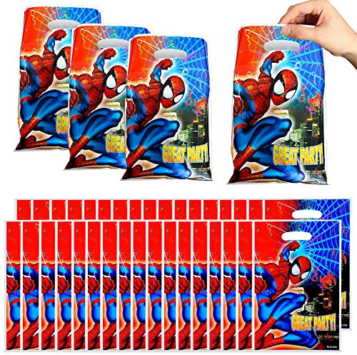 50 Pezzi Sacchettini Compleanno Bambini Sppiderman, Sacchetti Regalo, Sacchetto per Caramella,Borsa di Regalo per Feste di Compleanno di Natale, Feste a Tema 25 x 16 cm