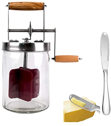 Churner de mantequilla manual hecho a mano con cuchillo de mantequilla, fácil de hacer mantequilla casera en minutos para hacer mantequilla artesanal en casa