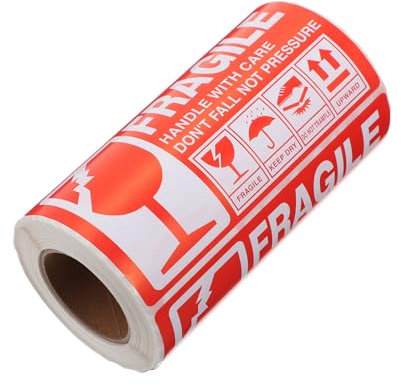 DIKACA 1Rolle Zerbrechliche Versandaufkleber Vorsicht Etiketten Wasserfest und Haftstark für Kartons und