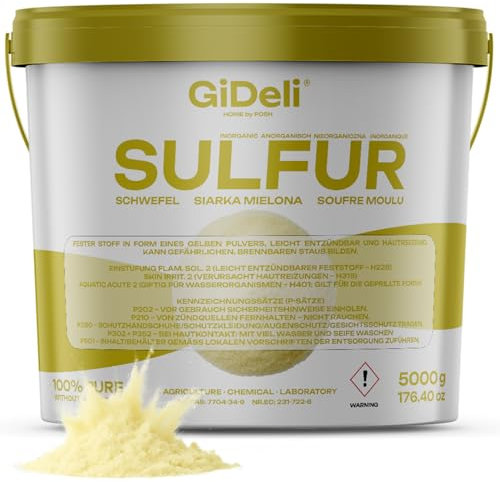 GiDeli Schwefel pulver 5kg Anorganisch 99,9% fein für kosmetikindustrie bodenpflege pflanzen Schwefel im Eimer