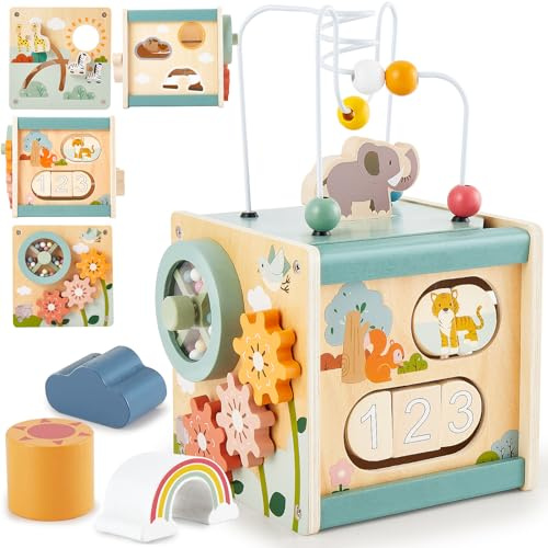 LINFUN KIDS Cubo Actividade Madera Bebés,Cubi Montessori Laberinto Versátil