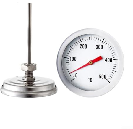 Termometro da forno professionale in acciaio inox, con sensore lungo 70 mm, per forni a legna, argento