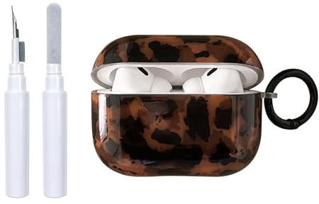 Reownest für AirPods Pro 3 Generation Hülle mit Reinigungsset Cute Aesthetic Amber Brown Muster Design Stoßfeste Schlüsselbund Abdeckung Soft Kopfhörer Handyhülle für AirPods Pro 3 -Braun