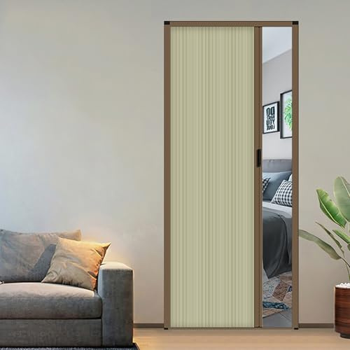 Porte coulissante pliante Porte de grange accordéon de couloir de placard avec clé de serrure 203cm, Portes Accordéon Coulissantes Sans Perçage pour Grange/Cellier, porte de séparation d'intimité