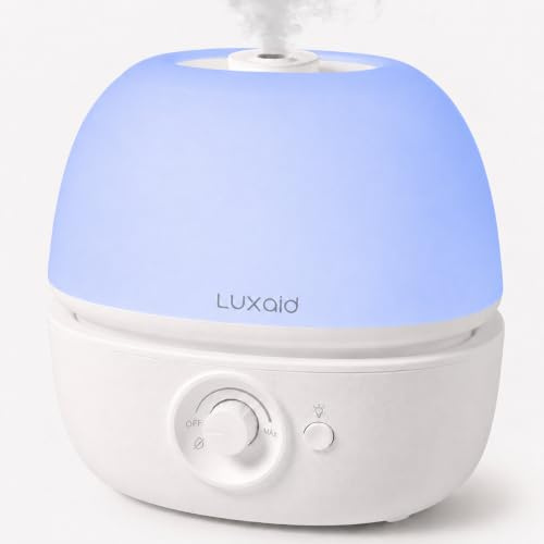 Luxaid 3L Cool Mist Humidifier for Bedroom, Top Fill, Quiet, Night Light | 20dB Quiet, 30H Runtime, Optional Night Light, Wide Top-Fill Tank, Smooth Mist Control, Easy-Clean Base, Aroma Tray