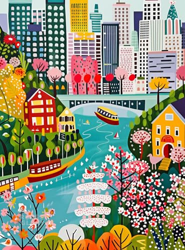 Cross & Glory | Jigsaw Puzzles for Adults | Vancouver Under Open Skies | Modern Folk Art Vancouver City Scene | Minimalist, Colorful Travel Puzzle | 2mm Thick Pieces | Satin Finish | Ages 14+