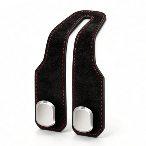 Black Car Headrest Hooks 2 Pack, Rotating Car Seat Hooks for Bags | 360° rotating car organiser hooks with leather style finish for handbags, coats, shopping bags and everyday vehicle storage