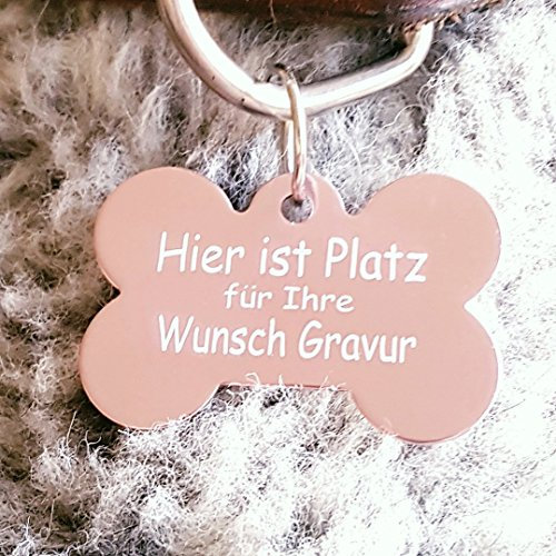 2 Stück Hundemarken Knochen Adressanhänger aus Aluminium, mit beidseitiger Gravur (Rose) 40 x 27 mm
