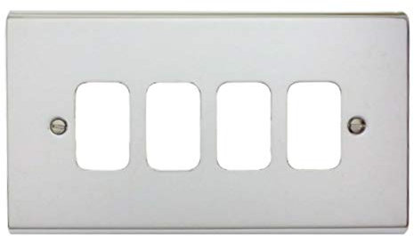Deta G3424CH 'Slimline Decor' Grid Switch Cover Plate - Polished Chrome 4 Gang
