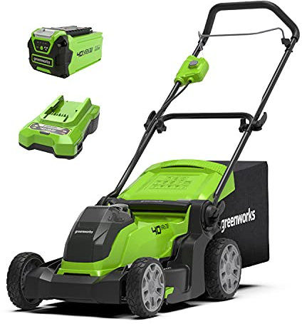 Greenworks G40LM41K2 Tondeuse à Gazon Sans Fil pour Pelouses Jusqu'à 250 m², Largeur de Coupe de 41 cm, sac 50 L incl. Batterie 40V 2Ah et Chargeur, Garantie 3 Ans