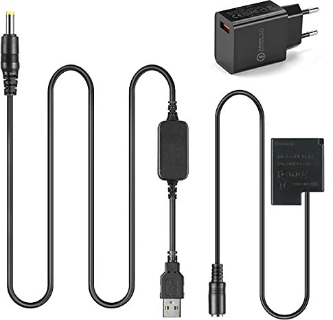 Raeisusp DMW-BLH7 Dummy-Akku DMW DCC15 DC-Koppler + USB 5V-8.4V Kabel + QC3.0 USB Adapter für Panasonic DMC-GM1 GM5 GF7 GF8 LX9 LX10 LX15 DC-GF9 GF10 GF90 GX800 GX850