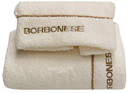 Borbonese coppia Asciugamani 1+1 in Pura Spugna Idrofila 550 gr/mq art. Fine OP (Avorio)