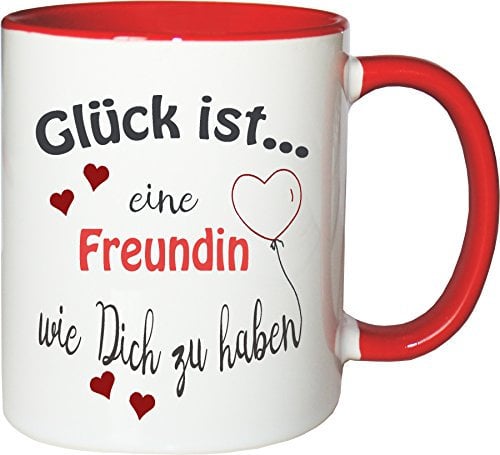 WarmherzIch Tasse en Forme de cœur Chaud avec Inscription en Allemand Glück ist Einen Eine Mama Oma Papa Opa Freund Freundin Kaffee Kaffee Mug Adorable, Blanc/Rouge, Freundin
