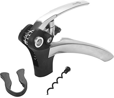 Homiu Wine Bottle Opener Corkscrew Silver Free-Standing Includes Foil Cutter Spiral Worm and Black Magnetic Box Rabbit Set