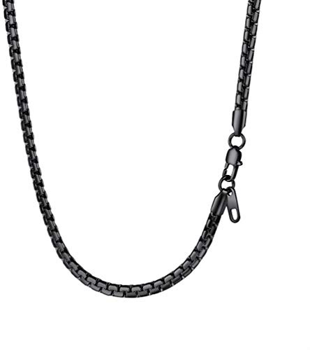 PROSTEEL Uomo Collana Catena Scatola Piatta Grande Robusta Sottile, Larghezza 4 mm 6 mm, Acciaio inossidabile/Placcato Oro 18K, Stile Hip Hop Punk, Argento Nero Oro, Regalo Perfettto (con Confezione)