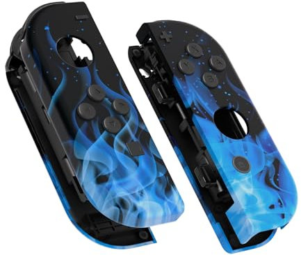 eXtremeRate Coque Joycon pour Nintendo Switch Accessoires, Coque avec Motif et Bouton pour Nintendo Switch & OLED Joycon-Flamme Bleue