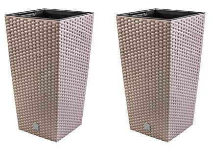 2in1 Gartenset Set Pflanzkübel Rattan-Optik Blumentopf inkl. Einsatz 21L Pflanzenbehälter Kunststoff 4 Farben (Mocca)