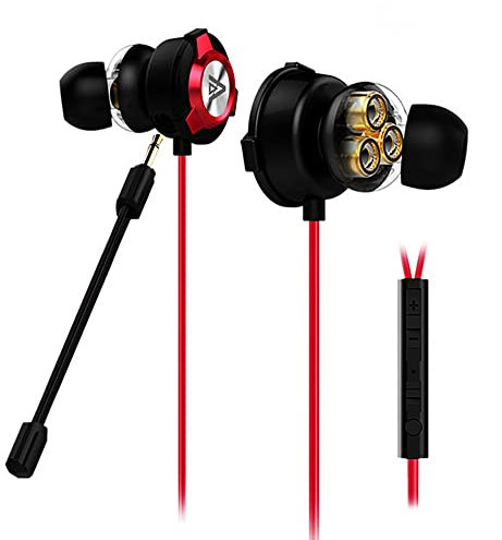 SOUND PANDA Gaming Ohrhörer SPE-G9+ Plus Triple Stereo Treiber In-Ear-Kopfhörer mit Dual-Mikrofon und Lautstärkeregler, ergonomisches Headset für PC, PS4, Xbox One, Telefon, Laptop rot