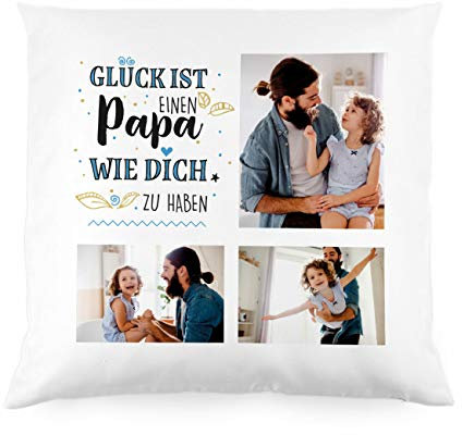 Herz & Heim® Kuscheliges Vatertagsgeschenk - Kissen mit eigenen Fotos - Glück ist einen Papa wie Dich zu haben