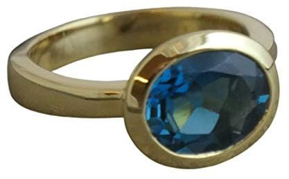 Oval London Blautopas vergoldet 925 Silber Ring - Natürlicher Edelstein - Geburtstagsgeschenk - Weihnachtsgeschenk - Handgefertigte Geschenkideen für Frauen (Größe: US Size 6 / Diameter 16.5)