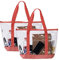 VENO Lot de 2 Sac Transparent avec fermeture éclair et poche frontale, Sac fourre-tout en PVC, Sac de plage pour Voyage, Shopping, Sport et Travail (Lot de 2, Rouge)