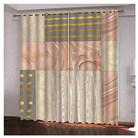 Daesar Tende Soggiorno Moderne 2 Pezzi Tende Soggiorno 3D Geometrica Poligono Marmo Grana Tende Moderno Rosa Grigio 132x274CM Tenda Poliestere 100%