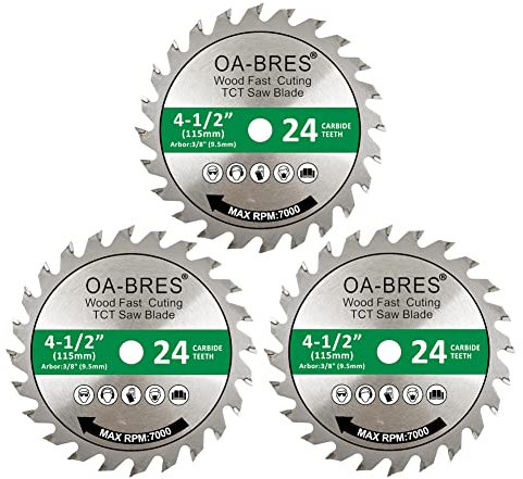 3 Pack 4-1/2-Inch 24T TCT Carbide Tipped Teeth Compact Circular Saw Blade with 3/8-Inch Arbor, General Purpose For Long-lasting Cuts in Wood, Plastic and Composite Materials