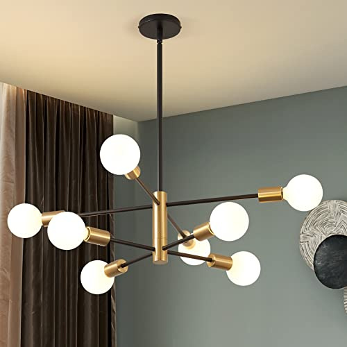 Sputnik Moderne Kronleuchter Kronleuchter Schwarz Gold Kronleuchter Mitte des Jahrhunderts Pendelleuchte Gold Deckenleuchte für Küche Esszimmer Wohnzimmer Schlafzimmer 8 Lichter