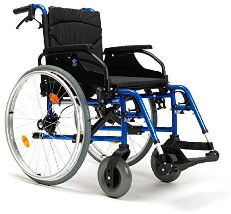 FabaCare Rollstuhl mit Trommelbremse D200-V, Leichtgewicht Faltrollstuhl, vieles Einstellbar, faltbar, Premium Transportrollstuhl, Sitzbreite 38 cm