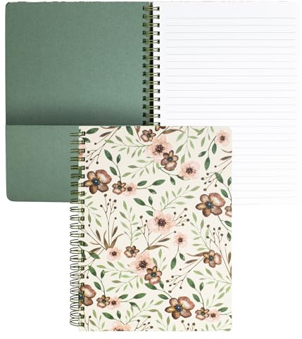 Steel Mill & Co Cute Green Mini Spiral Notebook, 8.25 x 6.25 Journal with Durable Hardcover and 160 Lined Pages, Woodland Floral