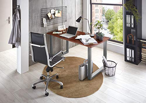 SAM Schreibtisch Palma 200x100 cm, Akazienholz nussbaumfarben & massiv, Bürotisch mit echter Baumkante, Computertisch mit U-Gestell aus Metall Silber