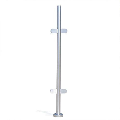 Futchoy Edelstahl Geländerpfosten Balustraden Glasgeländer Geländerbalkon mit Glasklemmen, Handlaufstütze für Rohr 42mm, Glashalter rund 63 * 45mm (Mittlerstück 4 Glasklemmen)