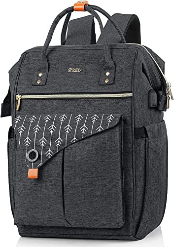 Rucksack Damen, Laptop Rucksack 15.6 Zoll Laptop Schulrucksack mit USB Ladeanschluss Arbeit Wandern Reisen Camping, Mädchen, Oxford, 20-35L Schwarz