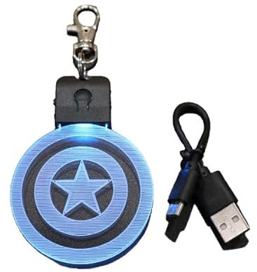 Wolostore Schlüsselanhänger mit LED-Licht, Methacrylat, 3D-Effekt, mit Karabinerverschluss, Farbwechsel, originelles Geschenk, Captain America Schild, M