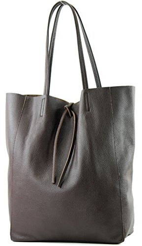 modamoda de T163 Damen Leder Shopper Schultertasche Large mit Innentasche handmade in Italy, Farbe:Dark Chocolate2021