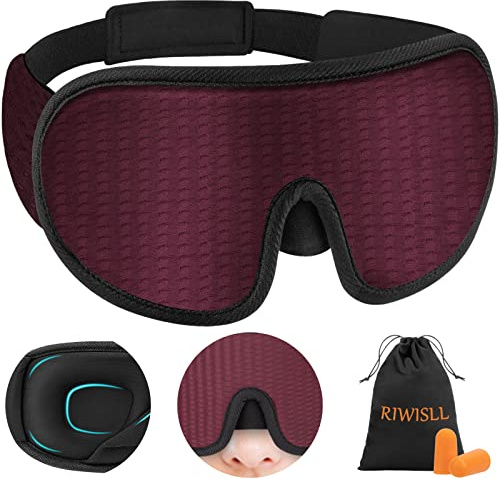 RIWISLL Schlafmaske, super weiche Augenmaske zum Schlafen, verbesserte 100% blockout leichte Schlafmasken für Frauen mit verstellbarem Riemen, 3D konturierte Cup Augenabdeckungen zum Schlafen, rot