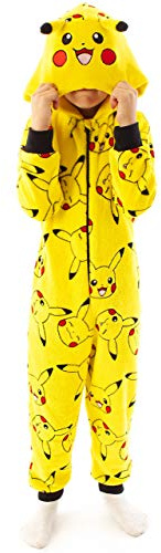 Pokemon Onesie for Kids | Boys and Girls Pyjamas Pikachu Yellow 3D Ears All In One Outfit Sleepsuit| Gamer Merchandise