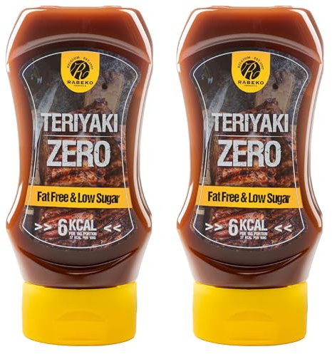 Rabeko Zero Sauce - Teriyaki, 2 x 350ml ohne Zucker & wenig Fett - gesunde Low Carb Produkte kalorienreduziert fettreduziert für Salat, Pommes Frites, Burger, Grill - Gluten und Laktosefrei
