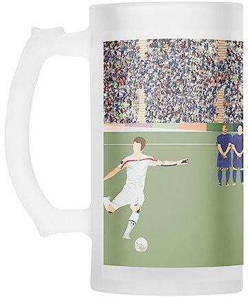 M & G Mustard & Gray Frosted Beer Stein 450ml Freezer Beer Glass, Frosted Glass Tankard for Ice Cold Drinks, Beer Mug for Lager, Ale, Stout (Football)
