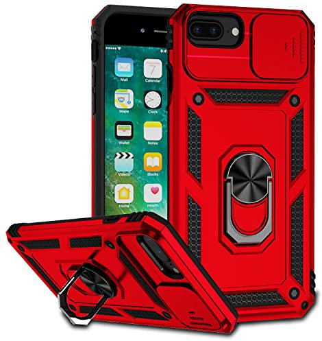 Hitaoyou iPhone 8 Plus/7 Plus Case, iPhone 8 Plus/7 Plus Case with Camera Cover & Kickstand Military Grade Shockproof Heavy Duty Protective Magnetic Case for iPhone 8 Plus/7 Plus /6 Plus Red