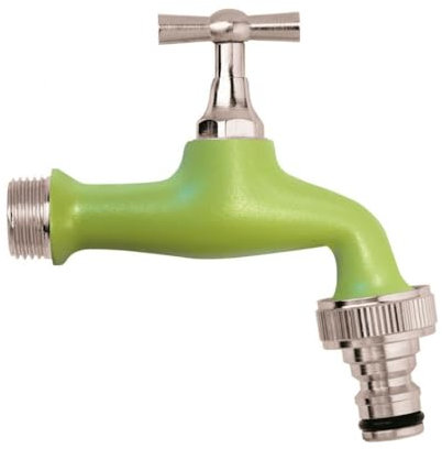 Schläfer 435320 - Robinet de jardin coloré 1/2 x 3/4 Pouce robinet fontaine jardin en laiton, robinet pour extérieur avec porte-caoutchouc à greffage rapide, couleur verte.