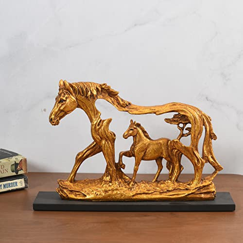 Lamcy Plaza Resin Golden Running Horse Statue Showpiece - 8.5 Inches | Home Decor Items for Hall Showcase, Living Room & Bedroom | Resin Home Decor Showpiece for Gift Purpose