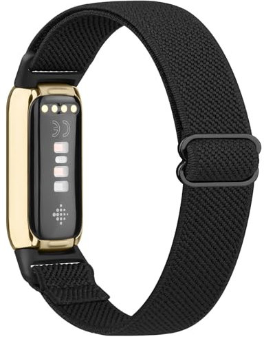 Elastische Nylonbänder, kompatibel mit Fitbit Luxe, Armband für Damen und Herren, weich, verstellbar, dehnbar, Sportbänder, Ersatzarmband nur für Fitbit Luxe Fitness-Tracker, Schwarz
