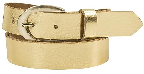 fashionchimp Basic Damengürtel aus 100% echtem Leder, glänzende Gürtel-Schließe, Breite ca. 2,8cm, Made In Germany (Gold-Solar, 115/BW100)
