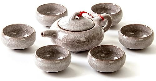 YZOTEK Crepa di Ghiaccio Porcellana Smaltata Set da Tè - Utensile Cinese Kung Fu Servizio da Tè con 6 Tazze da Tè (1.7 once) e Teiera (6.8 once)