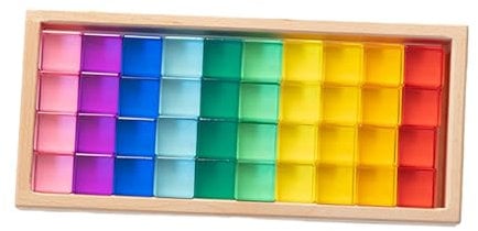 EHJRE Stapelspiel Regenbogen Acryl Edelsteinwürfel, Regenbogen-GEM-Würfel Bausteine, Kinder Lernen Farbe Licht Schatten Spielzeug, Würfelblöcke Bausteine-Set für Kleinkinder, Geburtstagskind, 40 Stück