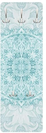 Bilderwelten Garderobe Aquarell 119cm x 39cm Mandala Ornament Modern Garderobenhaken Garderobenpaneel Flurgarderobe Flur-Möbel Wandgarderobe Holz